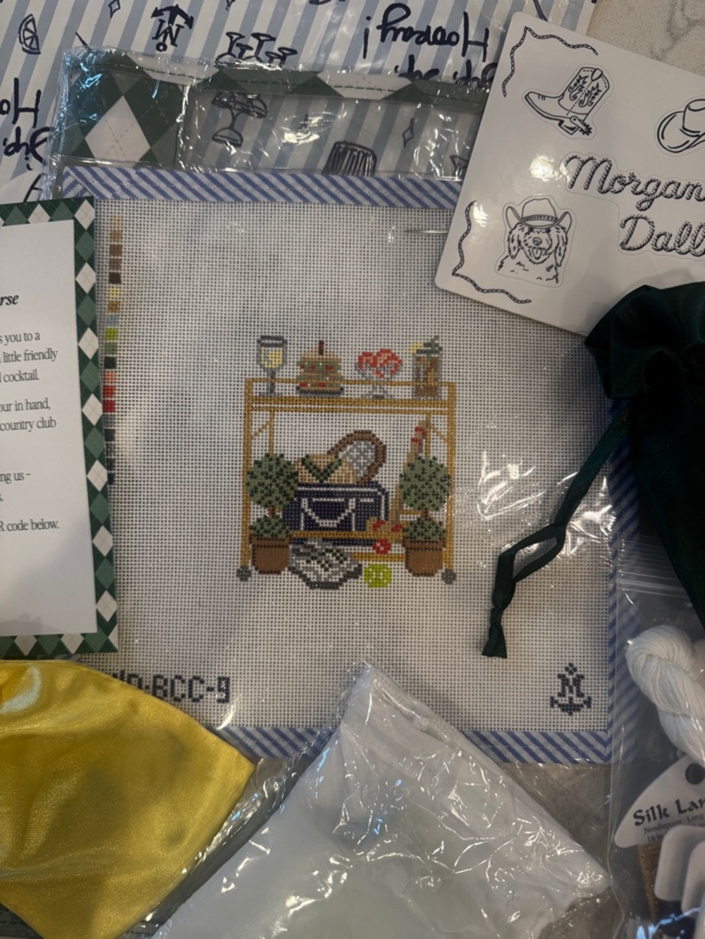 Morgan Julia Designs Bar Cart Club ‘A Proper Pour’ Needlepoint canvas & extras!
